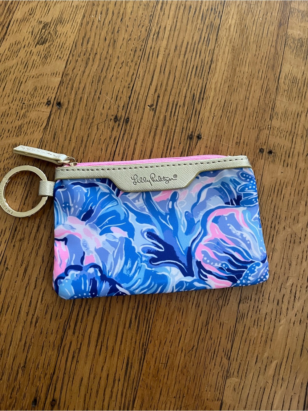 Lilly Pulitzer Blue Floral Card & Key Pouch with Pink Accents